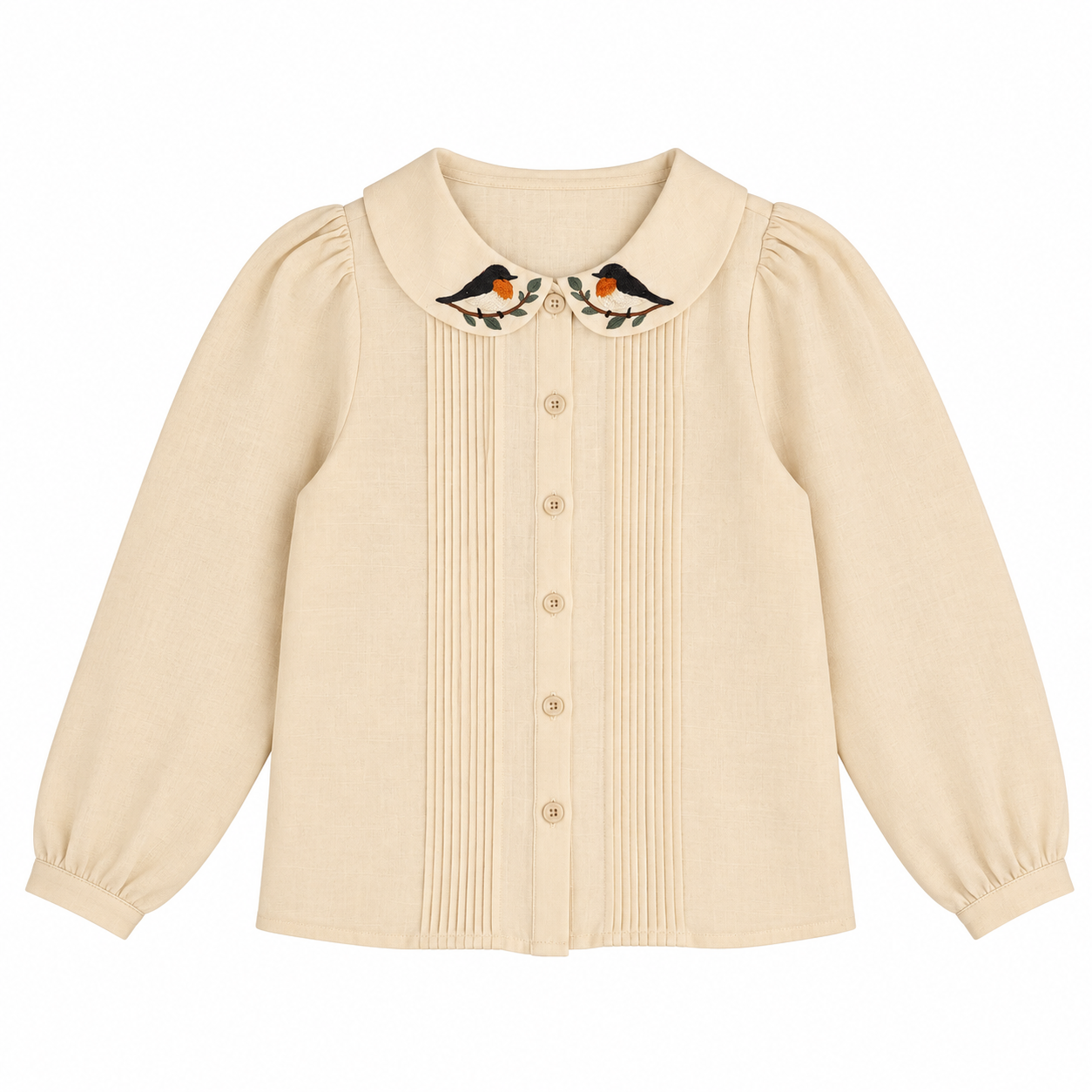 BELATI IVORY BIRD EMBROIDERED PETER PAN COLLAR BLOUSE