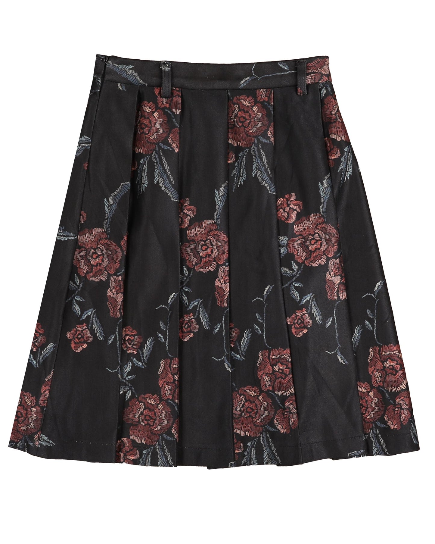 BELATI NAVY/RED FLOWER PRINT PLEATED SKIRT [FINAL SALE]