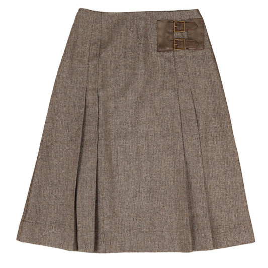 BELATI BROWN HERRINGBONE BUCKLE SKIRT