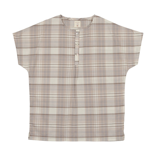 ANALOGIE TAUPE PLAID PLEATED BUTTON SHIRT [FINAL SALE]
