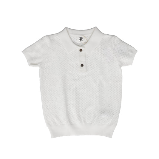 NOMA WHITE SOLID POINTELLE COLLARED KNIT SHIRT