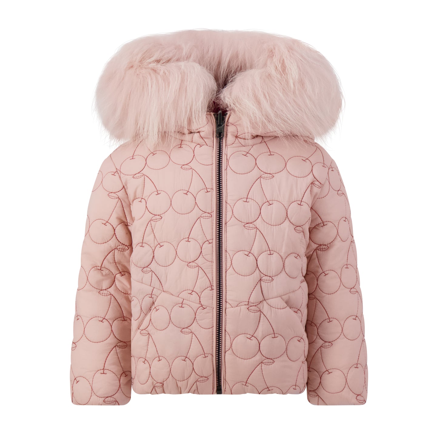 SCOTCH BONNET PINK CHERRY EMBROIDERED FUR TRIM COAT