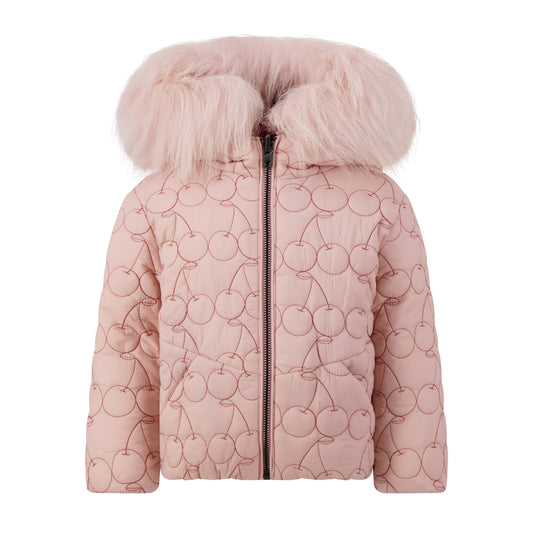 SCOTCH BONNET PINK CHERRY EMBROIDERED FUR TRIM COAT