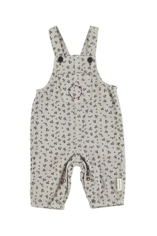 PIUPIUCHICK GREY DENIM TINY FLORAL POCKET OVERALLS