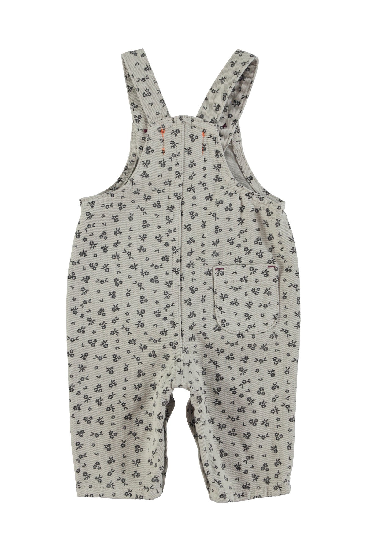 PIUPIUCHICK GREY DENIM TINY FLORAL POCKET OVERALLS