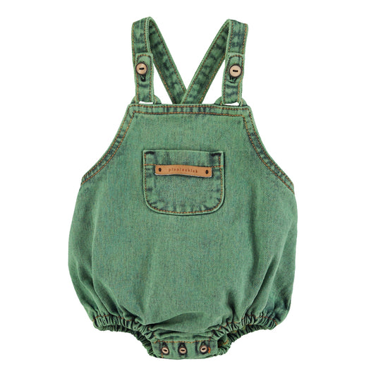 PIUPIUCHICK GREEN DENIM POCKET ROMPER