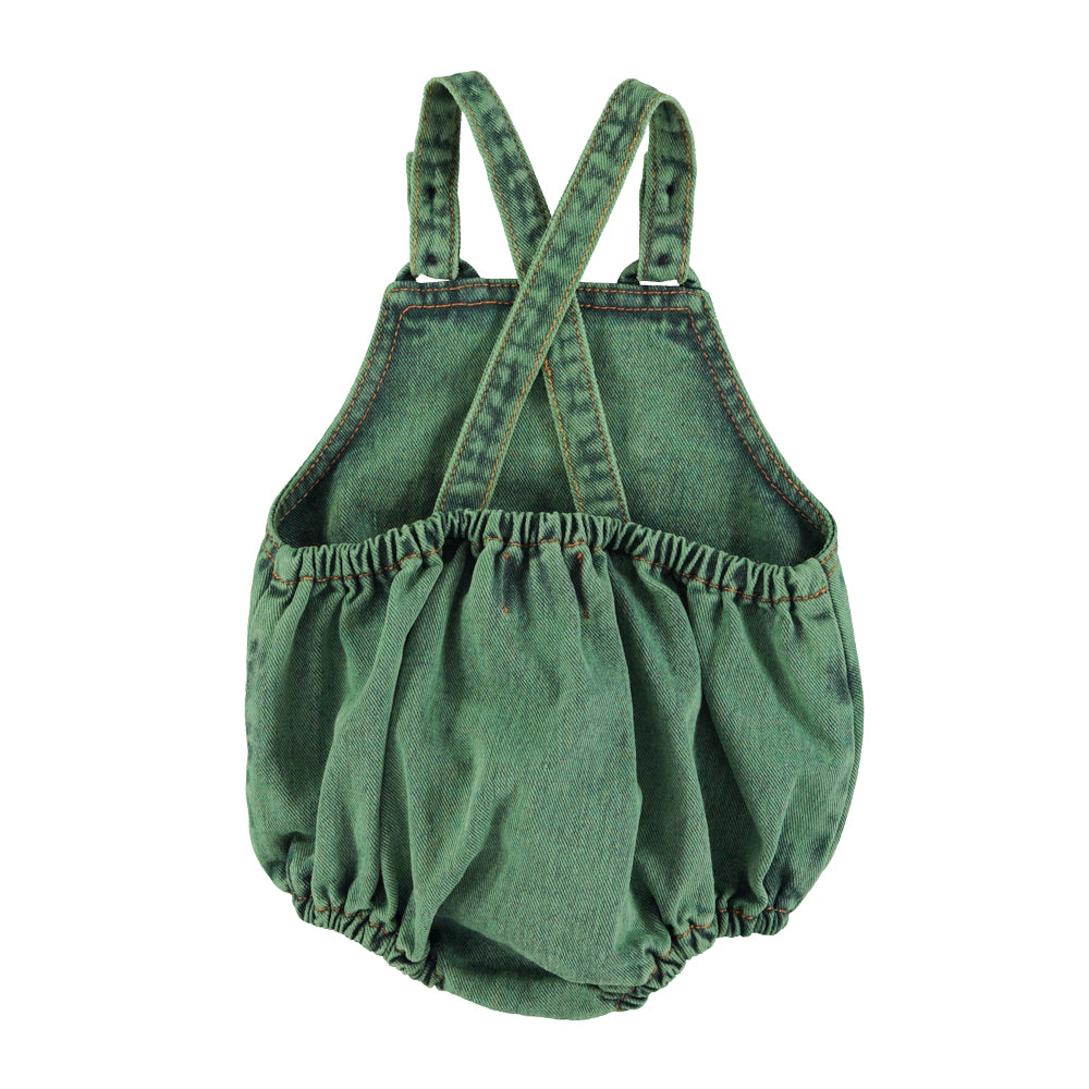 PIUPIUCHICK GREEN DENIM POCKET ROMPER