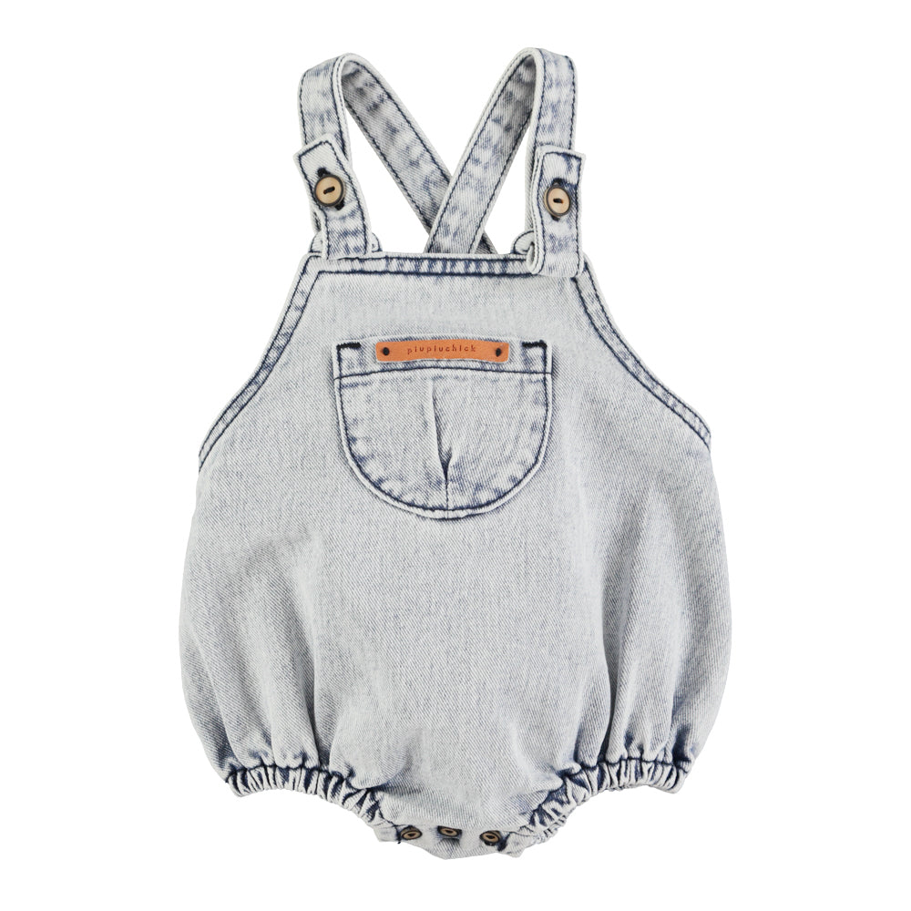 PIUPIUCHICK LIGHT BLUE DENIM WASH POCKET ROMPER