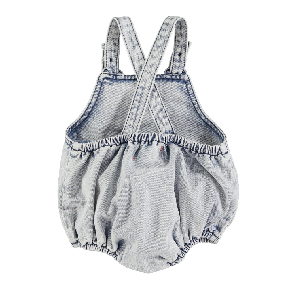 PIUPIUCHICK LIGHT BLUE DENIM WASH POCKET ROMPER