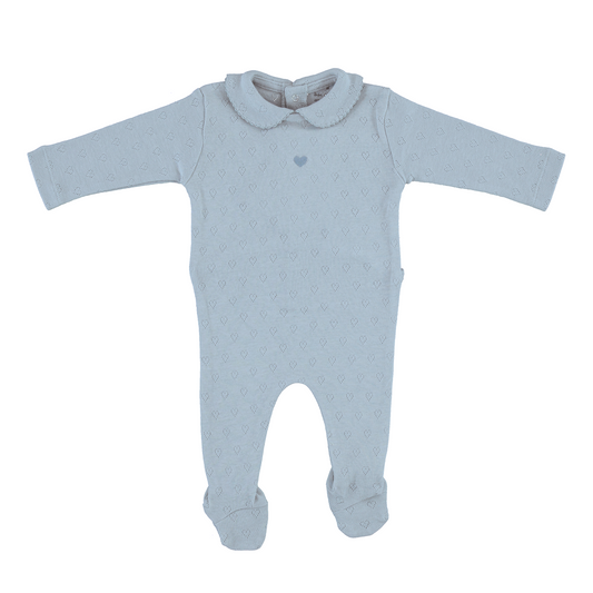 BEBE ORGANIC BLUE HEART POINTELLE COLLAR FOOTIE