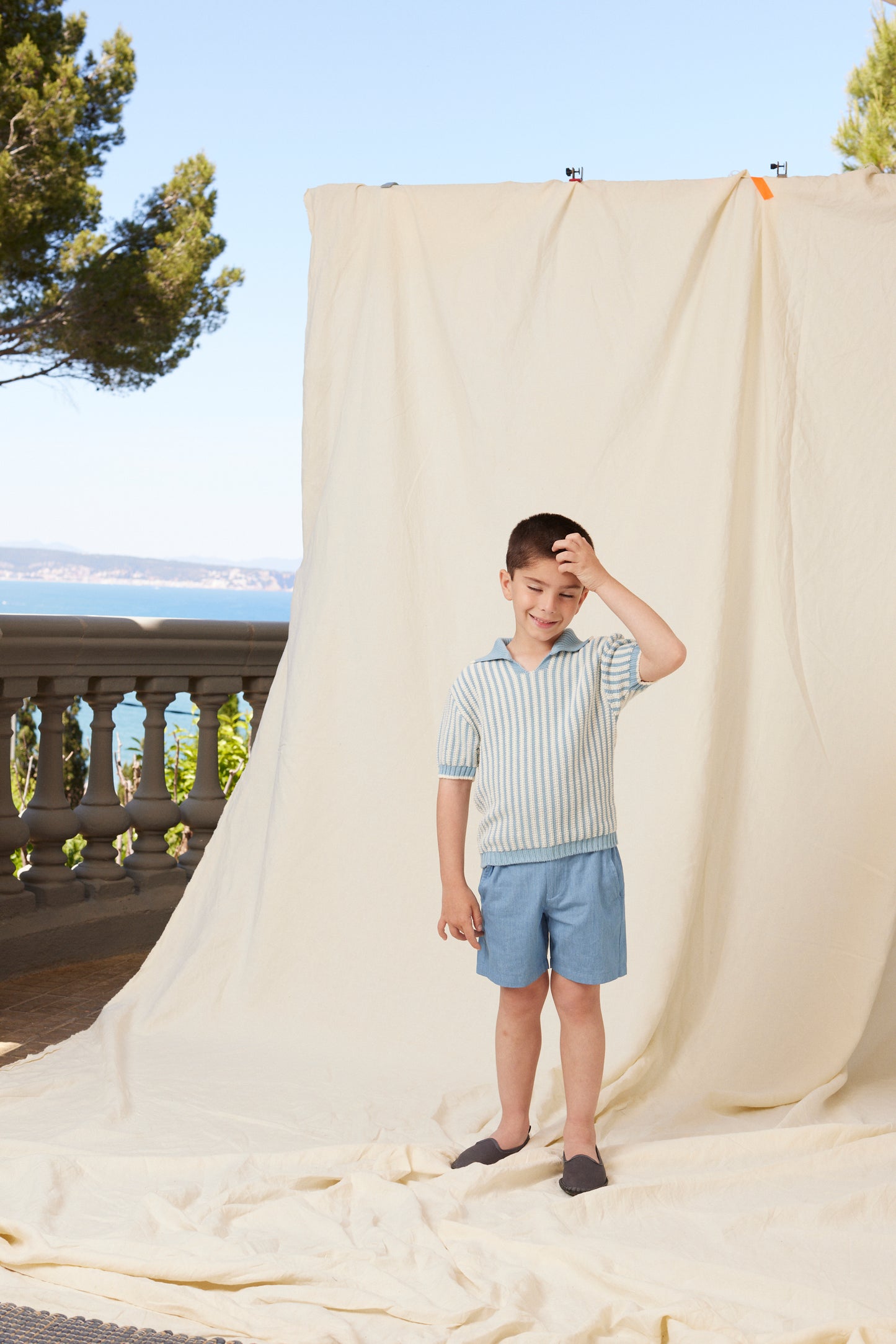 BEBE ORGANIC CREAM/BLUE STRIPED POLO [FINAL SALE]
