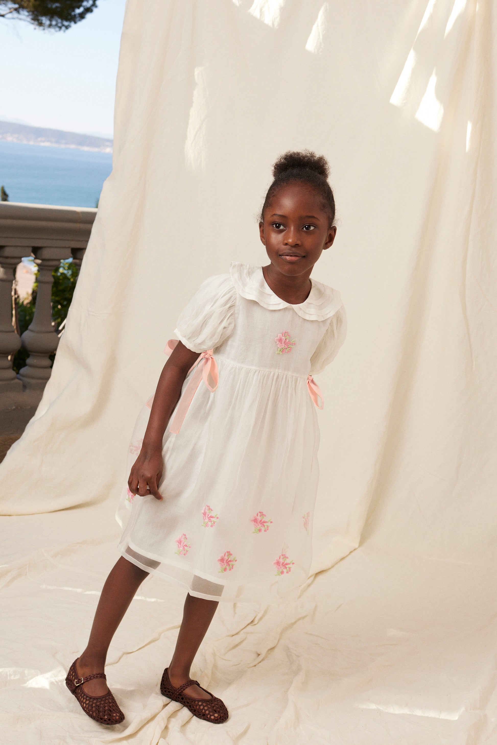 White Silk Puff Sleeve Bow Dress White Silk Puff Sleeve Bow Dress