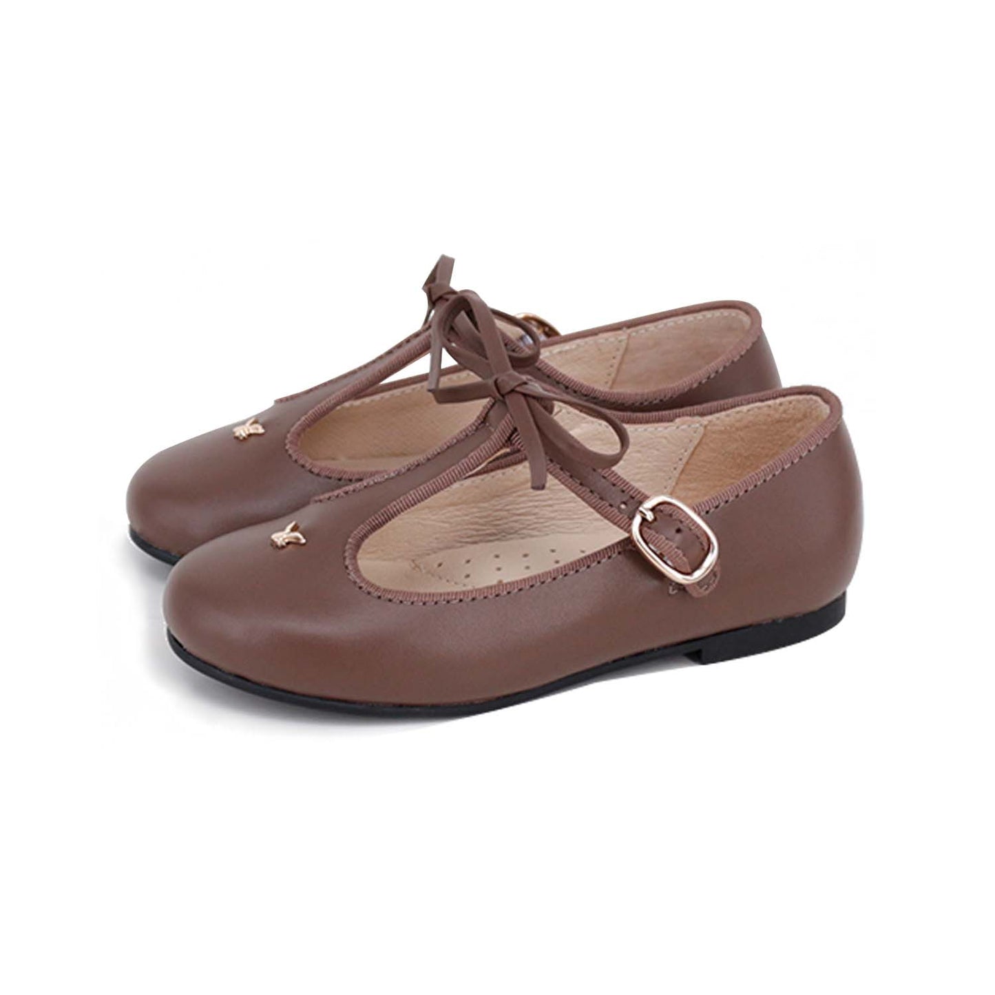 CAMILLE KIDS HAZELNUT LEATHER T-STRAP BOW SHOE