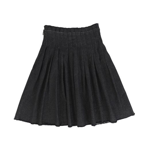 HELLO YELLOW BLACK DENIM PLEAT SKIRT [Final Sale]