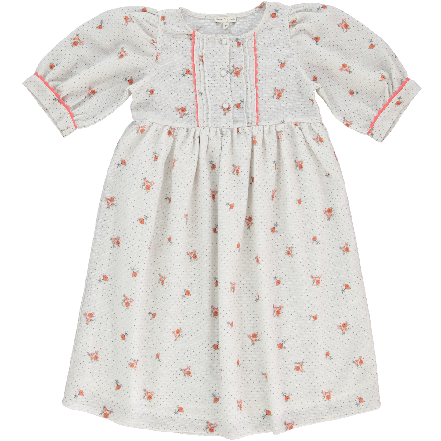 BEBE ORGANIC MISTY WHITE FLORAL DOTTED DRESS