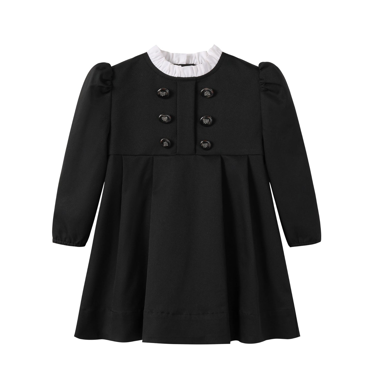 NOUNELLE BLACK DOUBLE BREASTED PLEATED TAFFETA DRESS