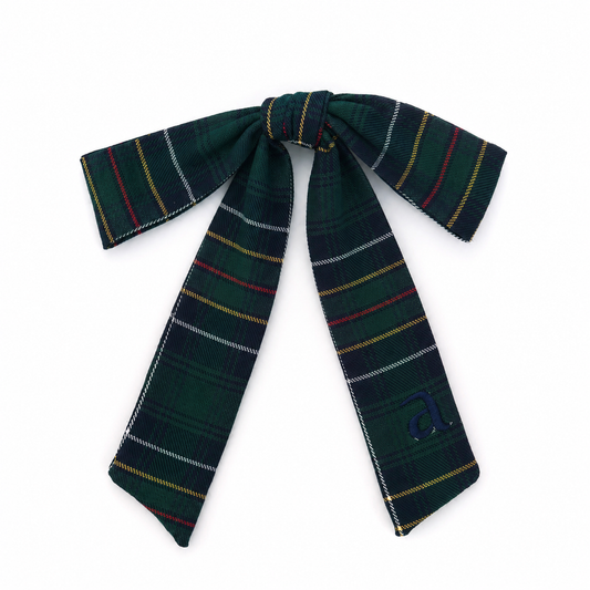 ARCHI NAVY PLAID EMBROIDERED BOW
