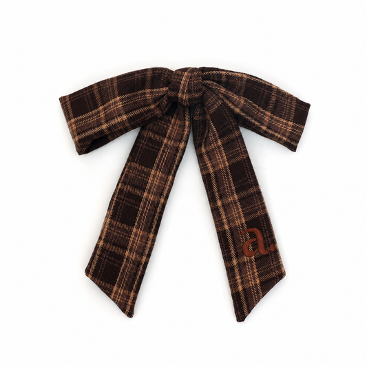 ARCHI BROWN PLAID EMBROIDERED BOW