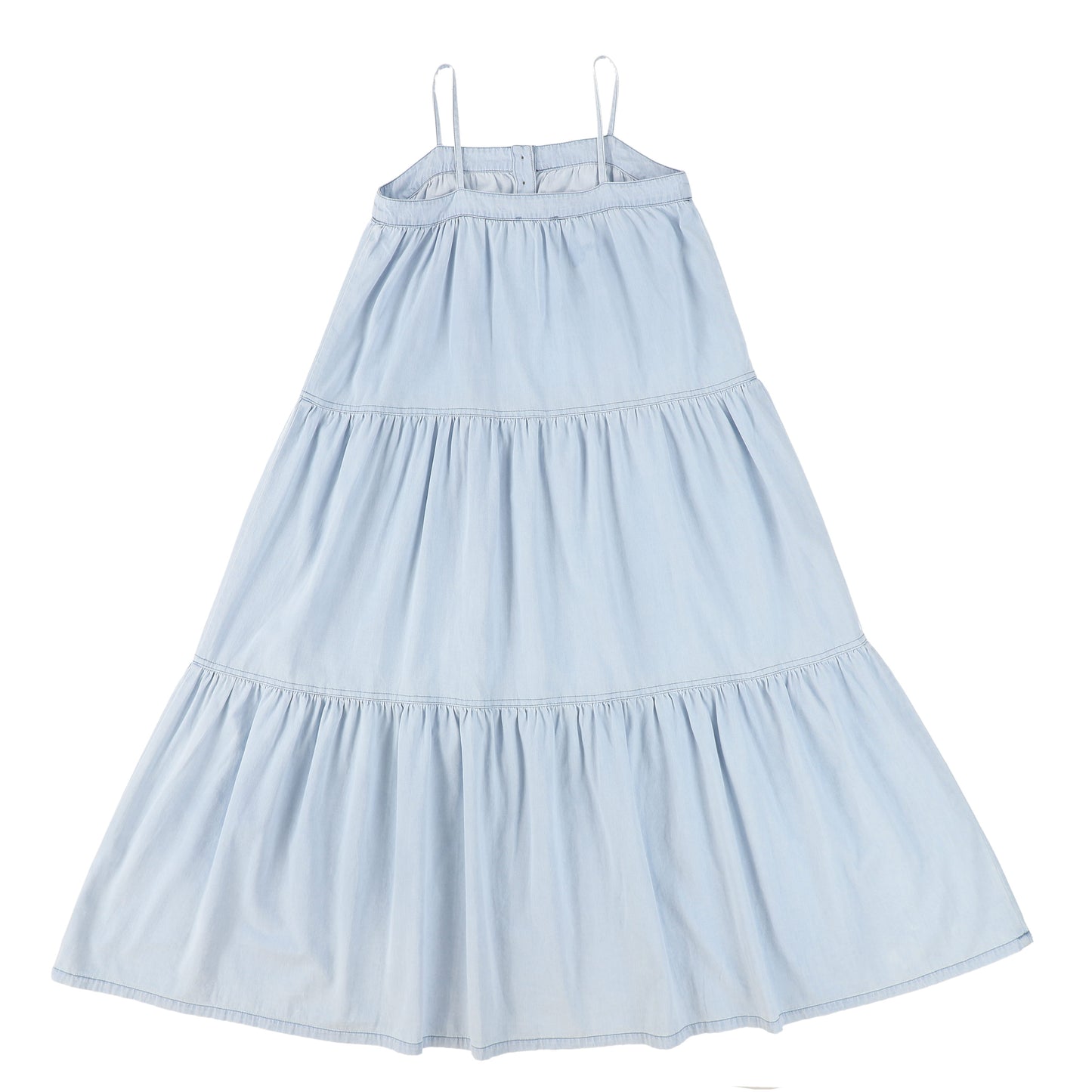 BAMBOO LIGHT BLUE DENIM BUTTON TIERED MAXI JUMPER [FINAL SALE]