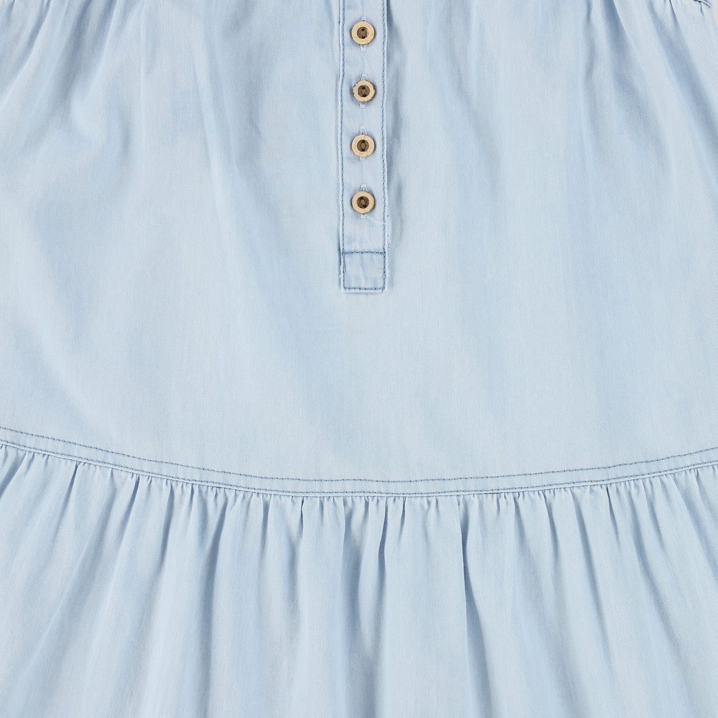 BAMBOO LIGHT BLUE DENIM BUTTON TIERED MAXI JUMPER [FINAL SALE]