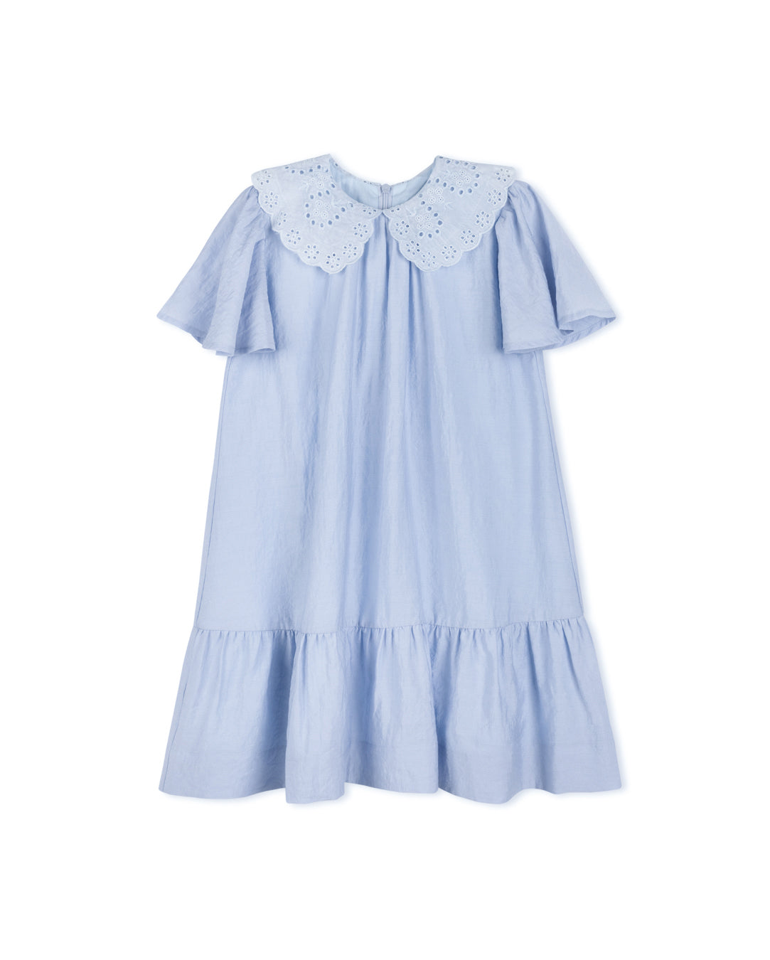ONE CHILD LIGHT BLUE LINEN SWING LACE COLLARED DRESS