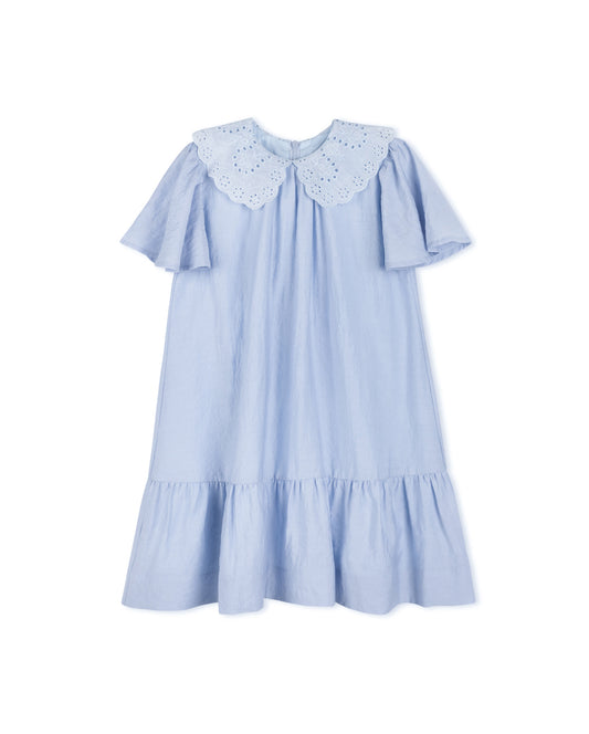 ONE CHILD LIGHT BLUE LINEN SWING LACE COLLARED DRESS [FINAL SALE]