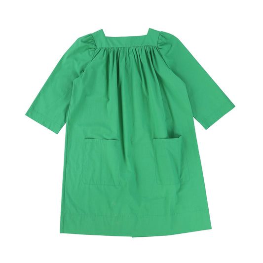 BAMBOO GREEN SQUARE NECK POPLIN DRESS