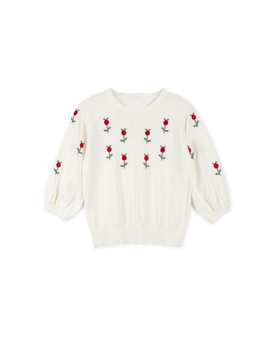 LILOU IVORY EMBROIDERED TULIP KNIT SWEATER