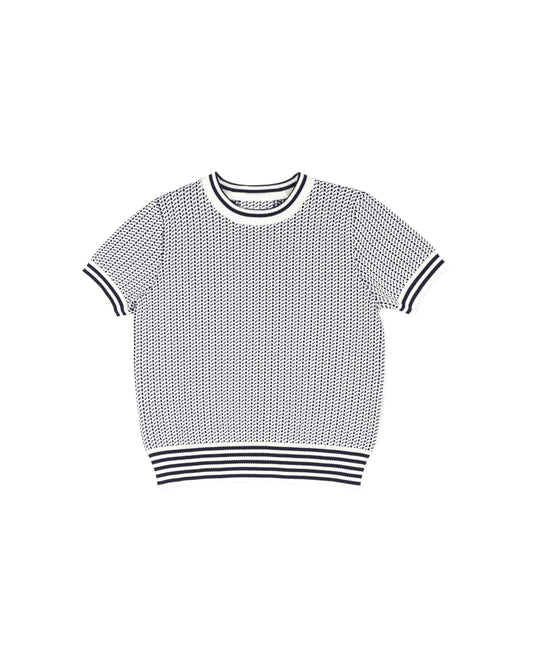 HARPER JAMES NAVY KNIT STRIPED TRIMMING SWEATER