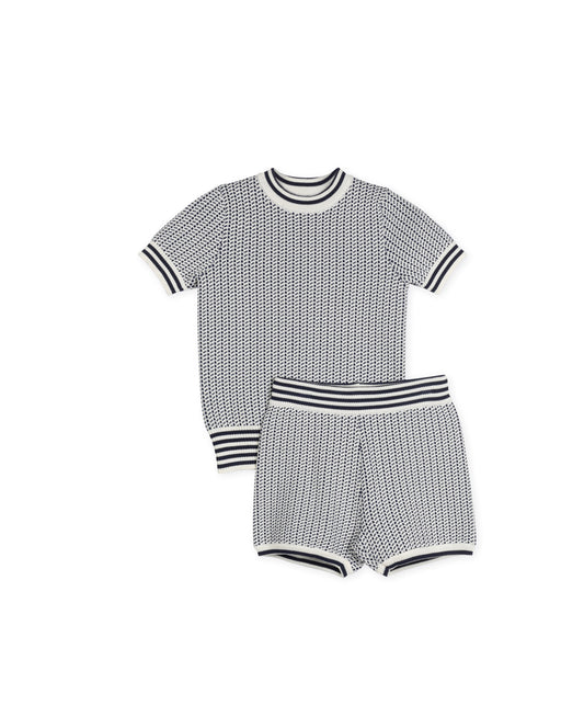 HARPER JAMES NAVY KNIT STRIPED TRIMMING SWEATER AND SHORTS SET [FINAL SALE]