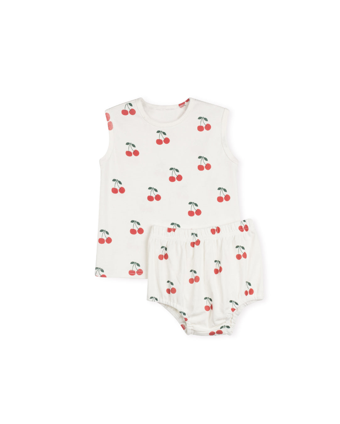 PHIL AND PHOEBE WHITE CHERRY SKETCH TEE AND BLOOMER SET