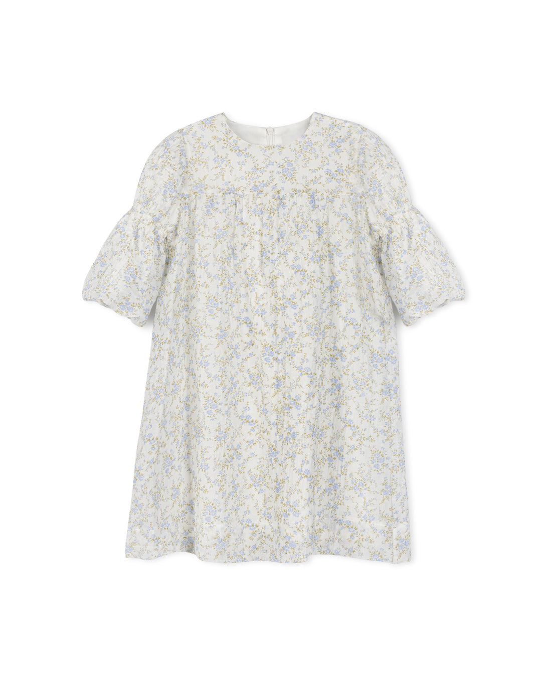 LILOU WHITE FLORAL CRINKLE PUFF SLEEVE DRESS
