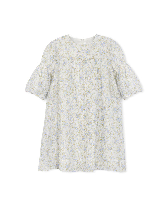 LILOU WHITE FLORAL CRINKLE PUFF SLEEVE DRESS [FINAL SALE]