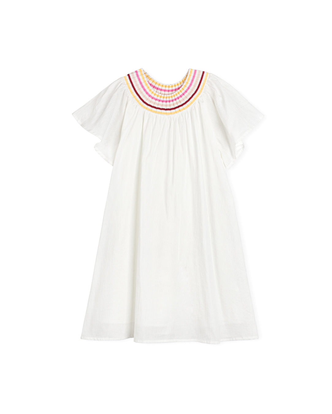 LILOU WHITE EMBROIDERED NECKLINE DETAIL DRESS