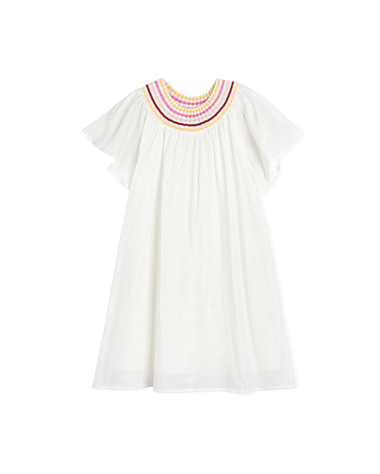 LILOU WHITE EMBROIDERED NECKLINE DETAIL DRESS [FINAL SALE]