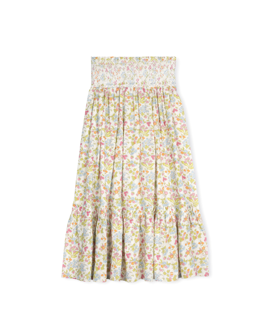 TUSTELLO FLORAL EMBROIDERED SMOCKED TIERED SKIRT