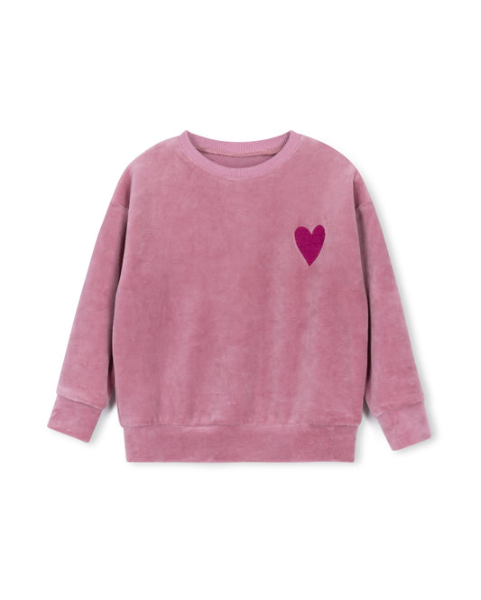 HELLO YELLOW PINK VELOUR HEART PRINTED SWEATSHIRT