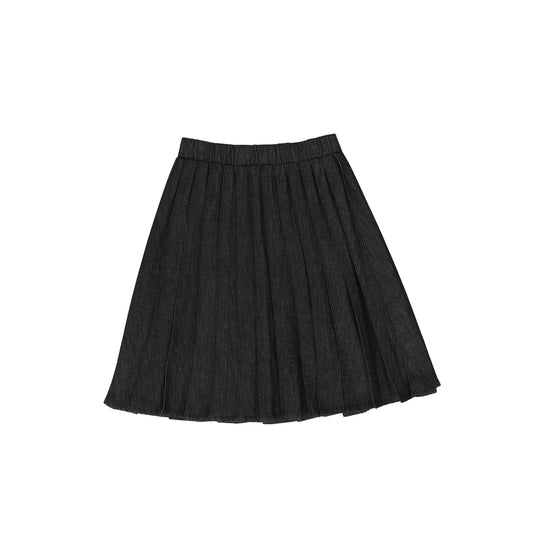 HELLO YELLOW BLACK DENIM PLEATED WAISTED SKIRT