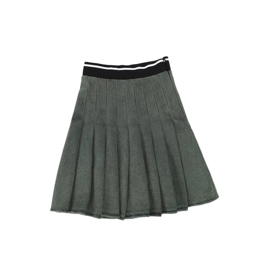 HELLO YELLOW HUNTER GREEN STRIPED PLEATED SKIRT [FINAL SALE]