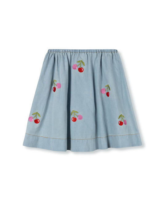 PHIL AND PHOEBE DENIM COLORED CHERRY PRINT SKIRT