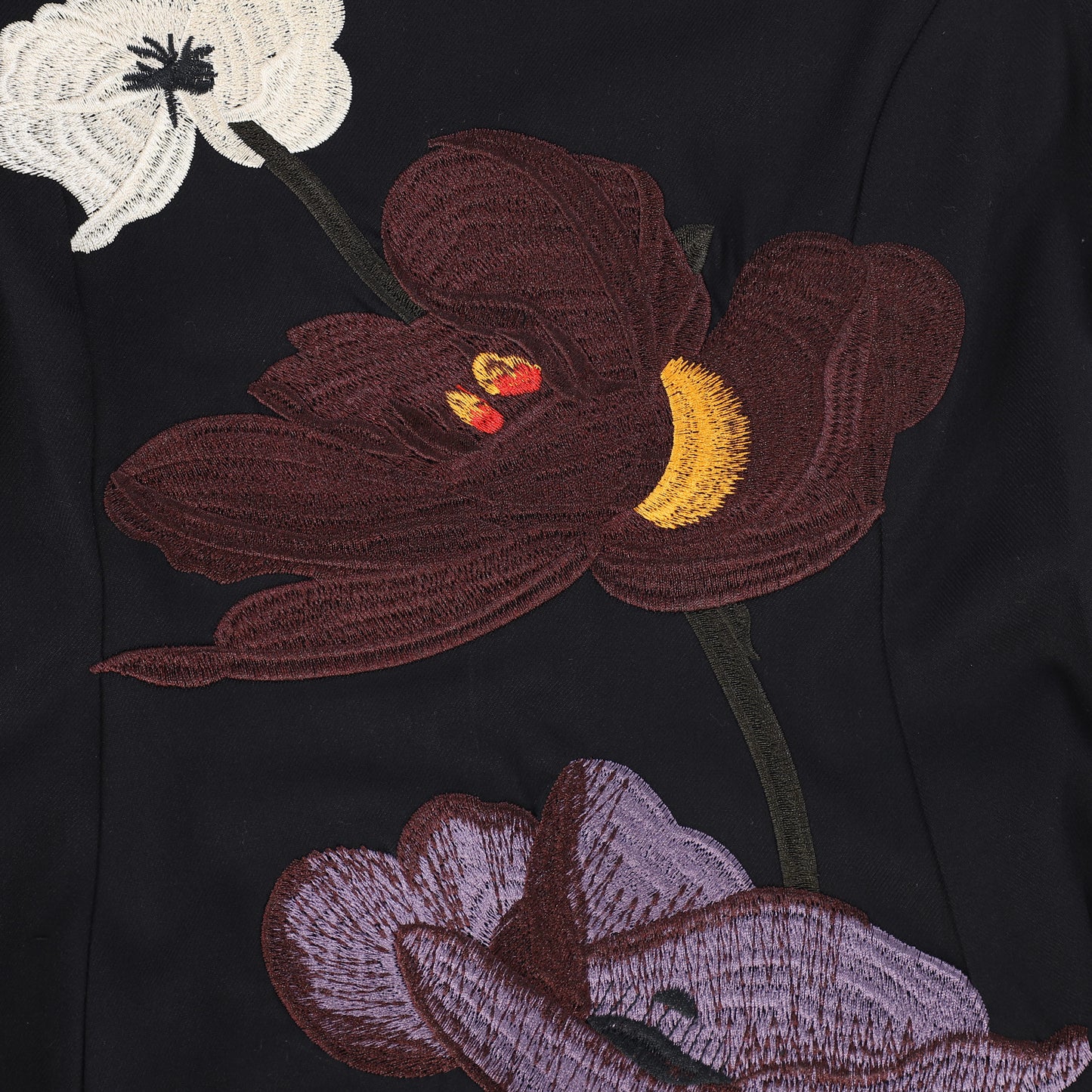 Valentina Black Wool Swing Embroidered Flower Jumper [FINAL SALE]