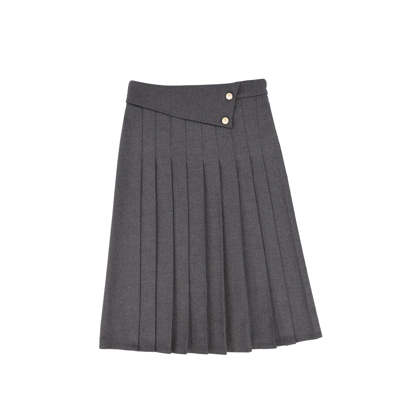 TUSTELLO CHARCOAL GREY PLEATED FLAP WAIST WOOL SKIRT [FINAL SALE]