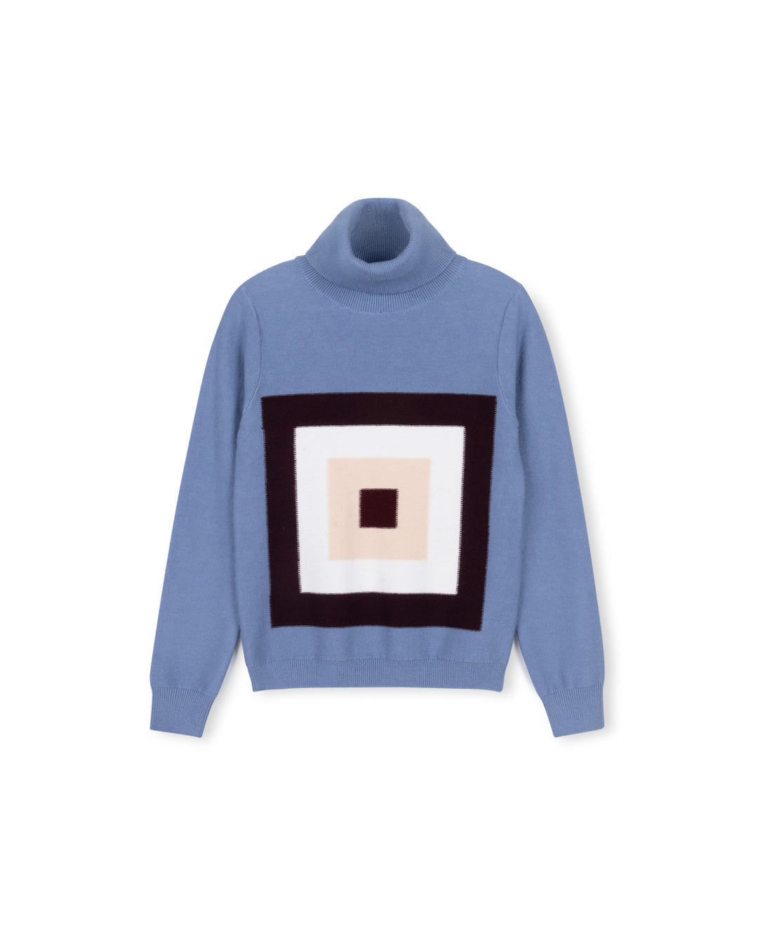 MALLORY AND MERLOT BLUE KNIT SQUARE PRINTED TURTLENECK [FINAL SALE]