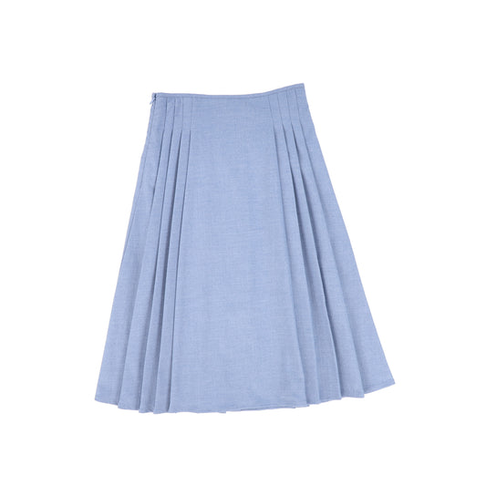 MALLORY AND MERLOT BLUE WOOL SIDE BACK PLEATED SKIRT [FINAL SALE]