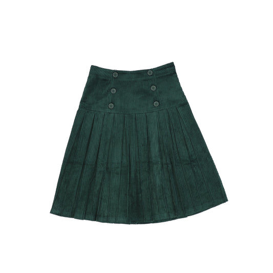 VIBE GREEN CORDUROY DROP PLEAT SKIRT