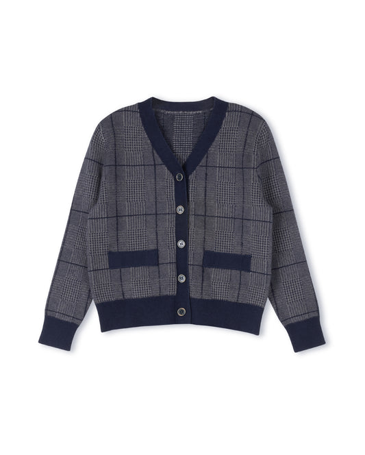 HARPER JAMES GREY/NAVY HOUNDSTOOTH CHECKED CARDIGAN [FINAL SALE]