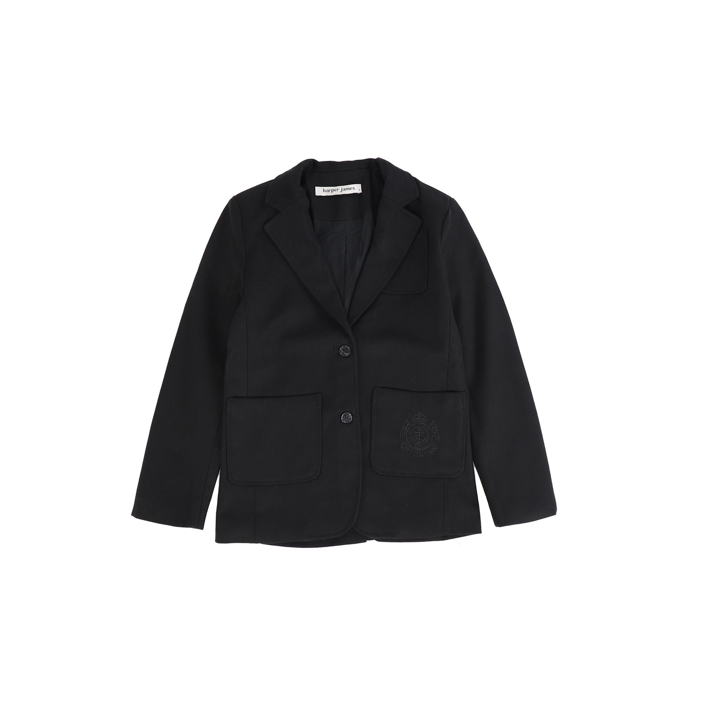 HARPER JAMES BLACK WOOL POCKET EMBLEM BLAZER [FINAL SALE]