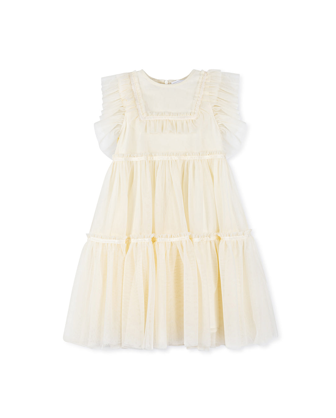 LILOU IVORY TULLE RUFFLE TRIM TIERED  DRESS