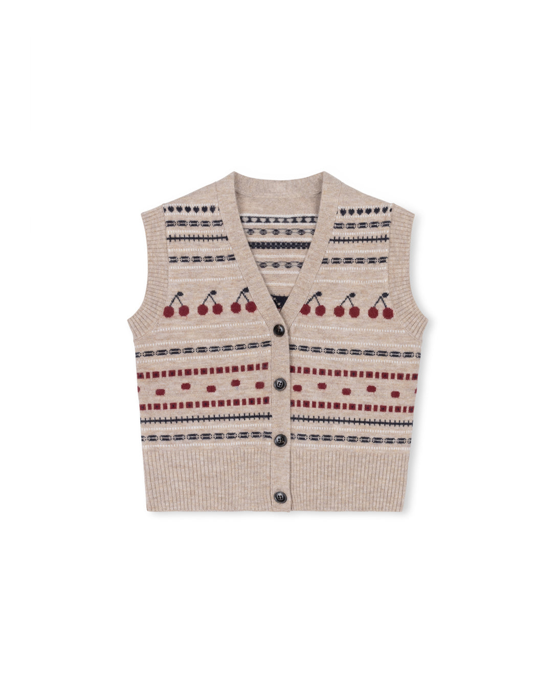 ONE CHILD OATMEAL STRIPED CHERRY BUTTON DOWN VEST [FINAL SALE]