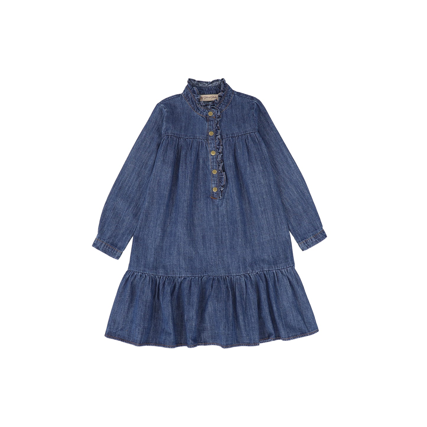 PHIL AND PHOEBE BLUE DENIM RUFFLE PLACKET DRESS